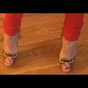 Leopard peep toe authentic Christian Louboutin Shoes